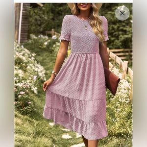 Pink midi smocked bodice dress M